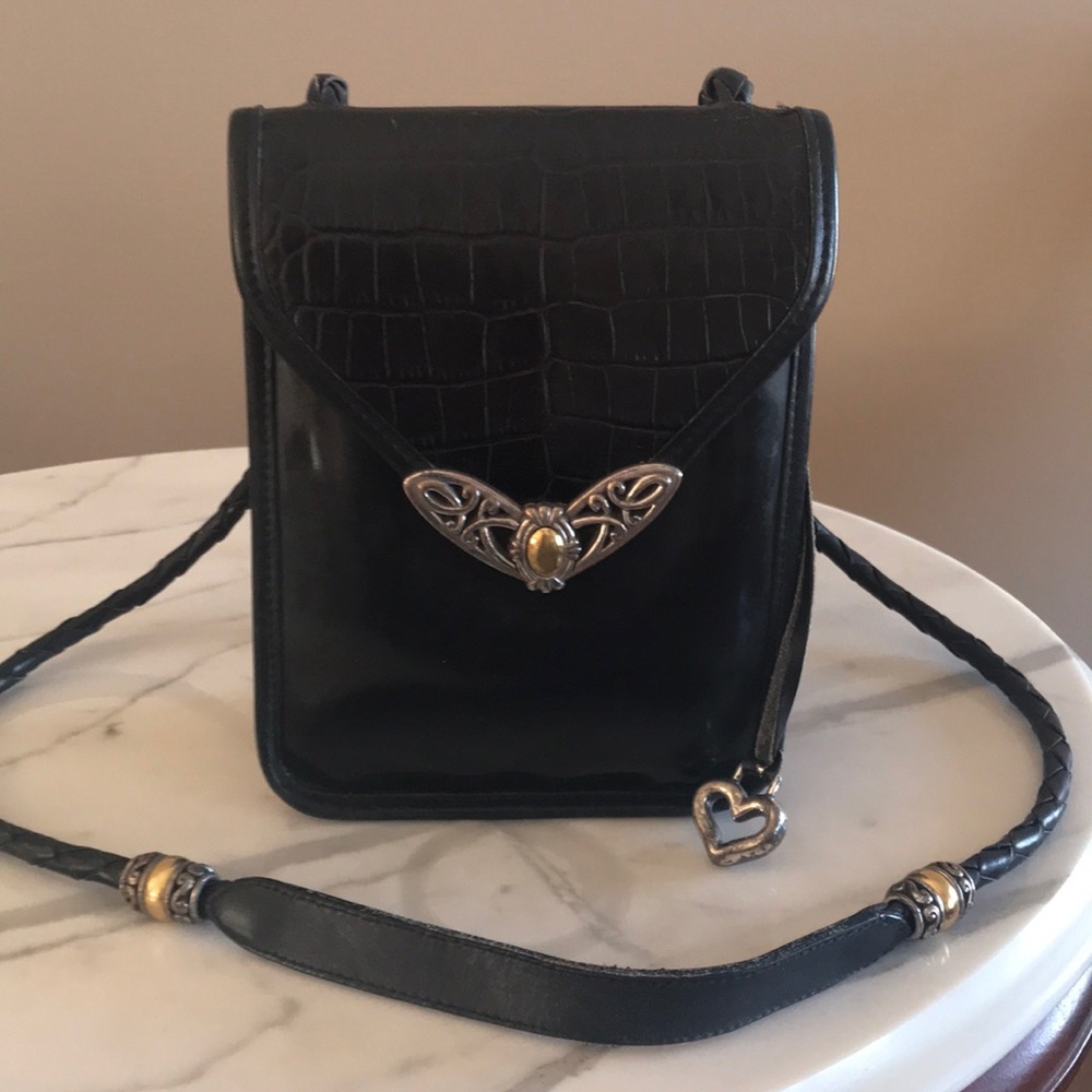 Brighton Black Leather Crossbody with Mixed Metal Accents